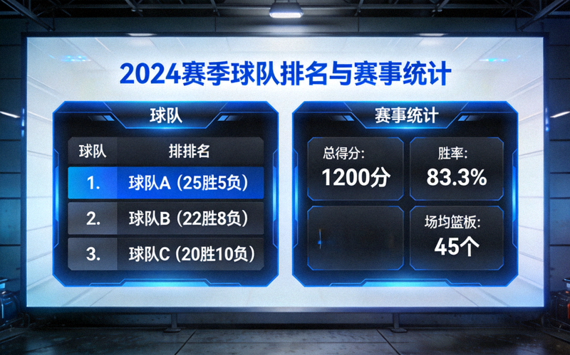比赛数据可视化大屏展示球队排名与赛事统计信息