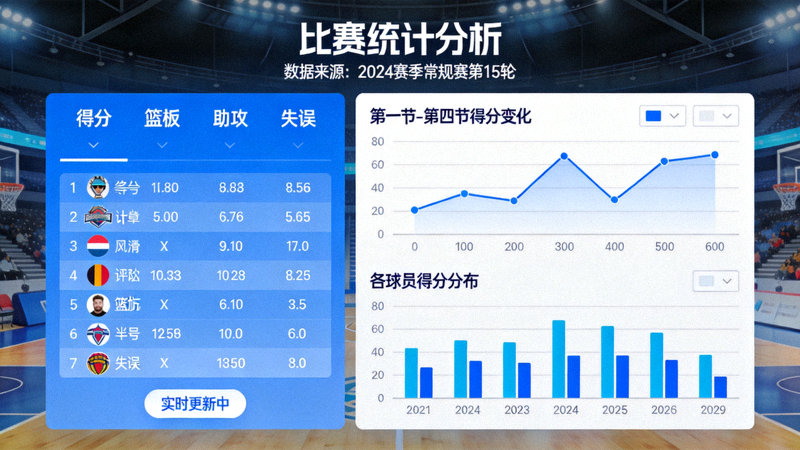体育数据分析界面展示比赛统计指标与趋势图表